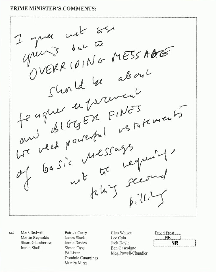 Boris Johnson's handwritten note (PA)