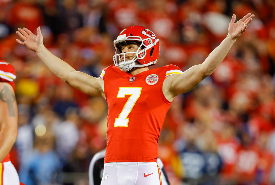 Harrison Butker #7 of the Kansas City Chiefs has fantasy value