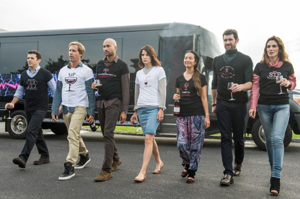 Fred Savage, Nat Faxon, Keegan-Michael Key, Cobie Smulders, Jae Suh Park, Billy Eichner and Annie Parisse in ‘Friends from College’ (David Lee/Netflix)