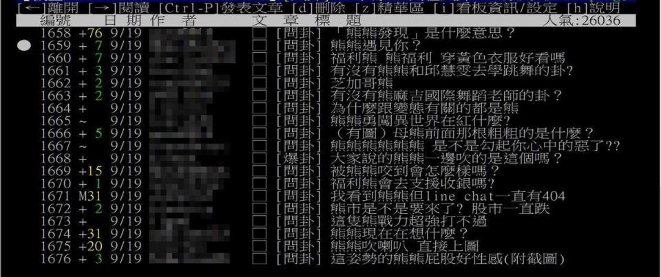 網友用各式問句討論，引起「熊熊之亂」。（翻攝批踢踢）