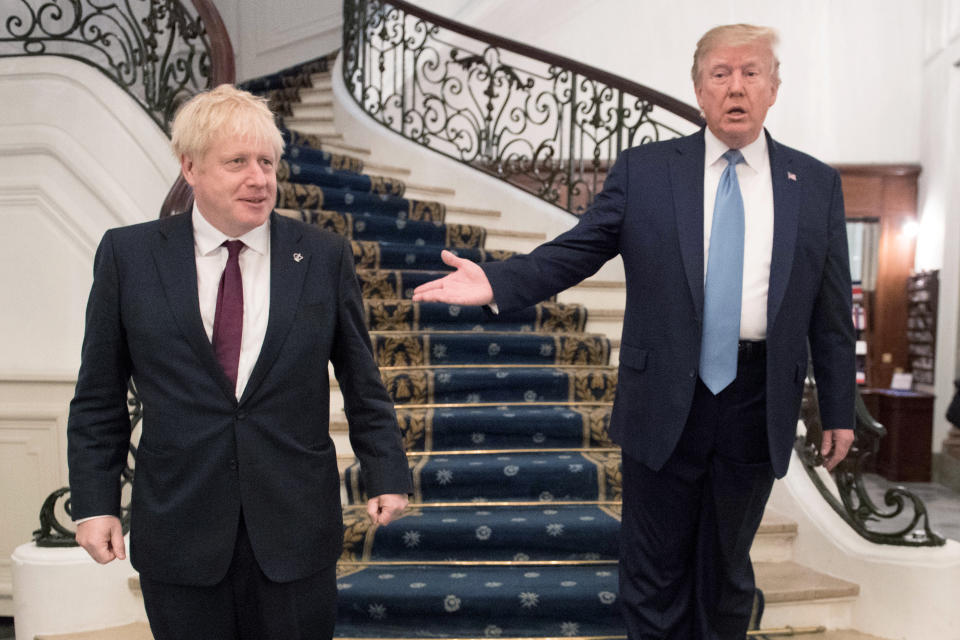 Britain's Prime Minister Boris Johnson meets U.S. President Donald Trump for bilateral talks during the G7 summit in Biarritz, France August 25, 2019. Stefan Rousseau/Pool via REUTERS