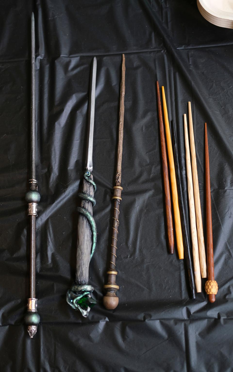 Skirvin artist in residence Petra Germany's recreated versions of Harry Potter wands are displayed.