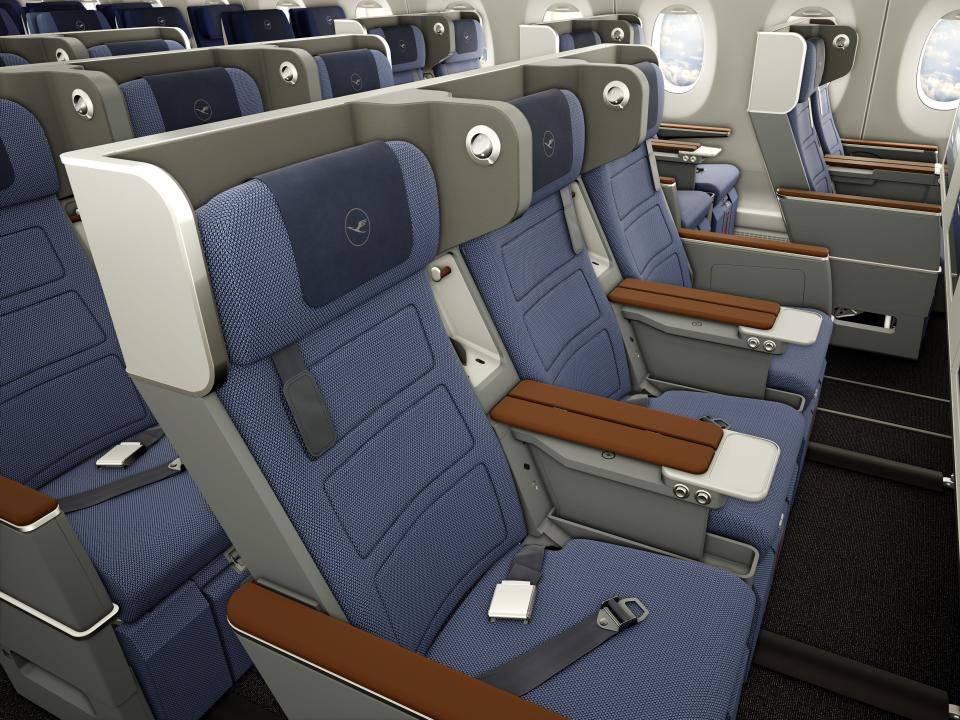 A photo of the premium economy seats in Lufthansa's new Allegris layout planes.