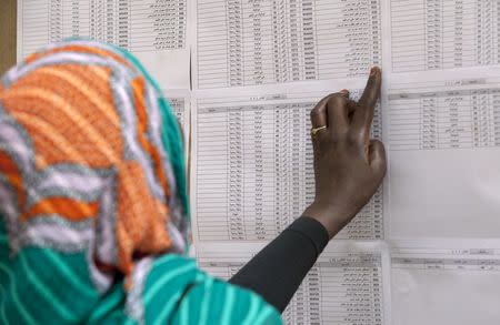 A woman looks for her name during Darfur's referendum at a registration center at Al Fashir in North Darfur, April 12, 2016. REUTERS/Mohamed Nureldin Abdallah