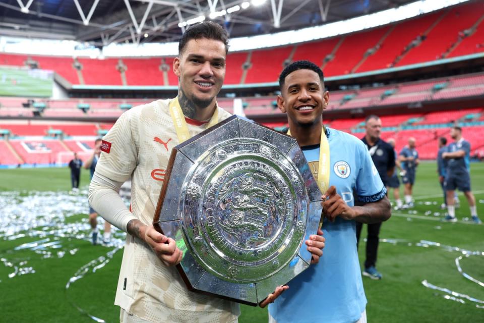 Ederson saved and scored a penalty against United to help Man City win the Community Shield (The FA via Getty)