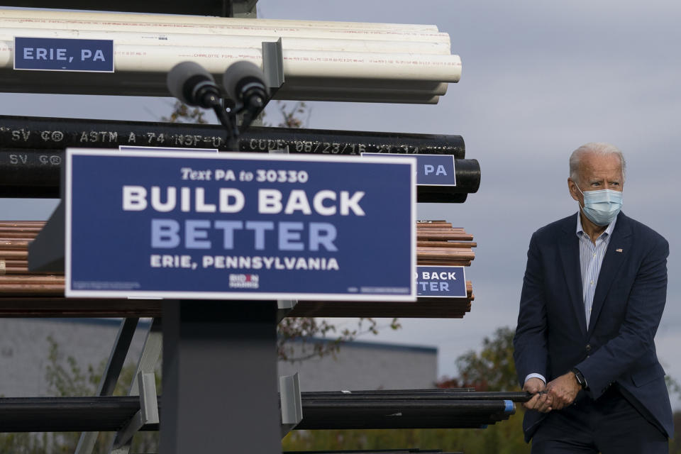 Joe Biden speaks to members of Plumbers Local 27 in Erie, Pennsylvania, earlier this month. (Photo: ASSOCIATED PRESS)