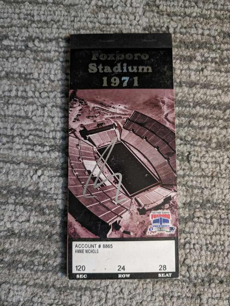 Pictured is a complete unused book of New England Patriots tickets from the 2001-02 season that former NFL quarterback Tom Brady signed.