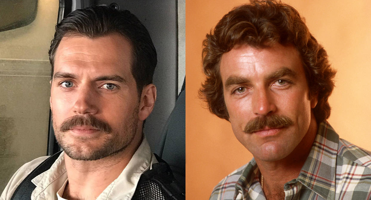 Henry Cavill and Tom Selleck have mastered the mustache. (Photo: Instagram/Getty Images)