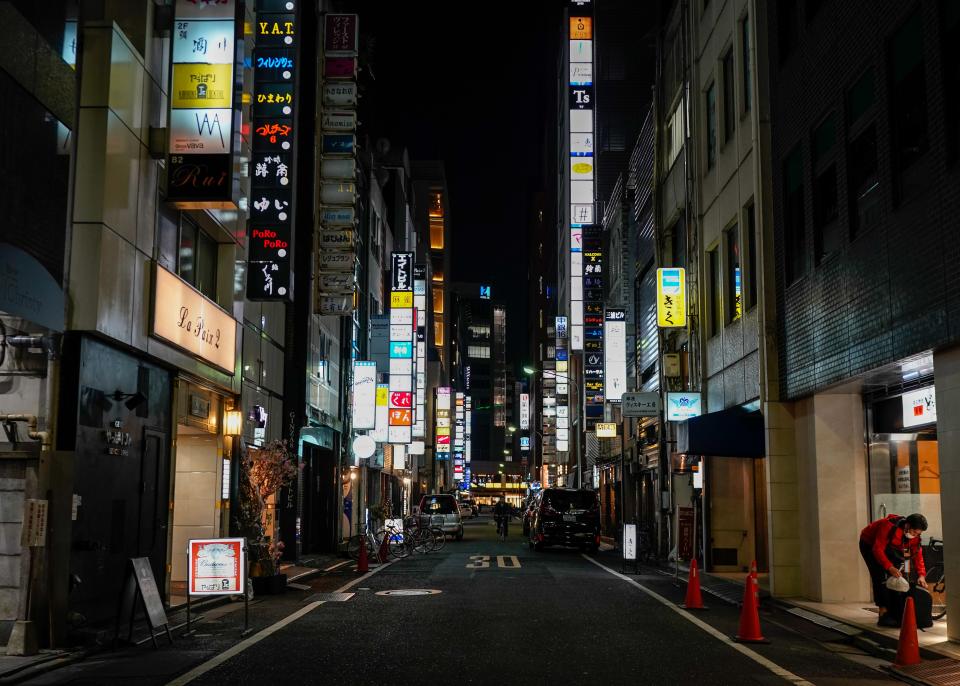 A street in Tokyo’s Ginza district—typically busy with nightlife—on April 7.