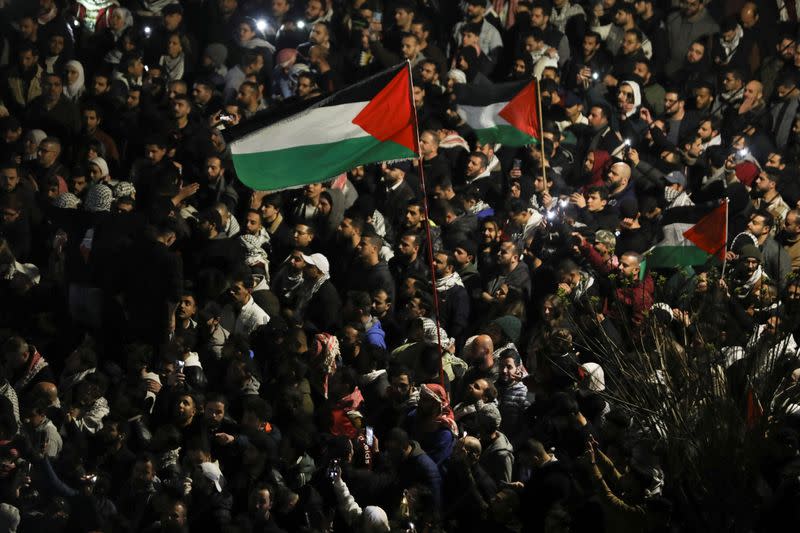 People hold a protest in support of Palestinians in Gaza, amid the ongoing conflict between Israel and the Palestinian Islamist group Hamas, in Amman