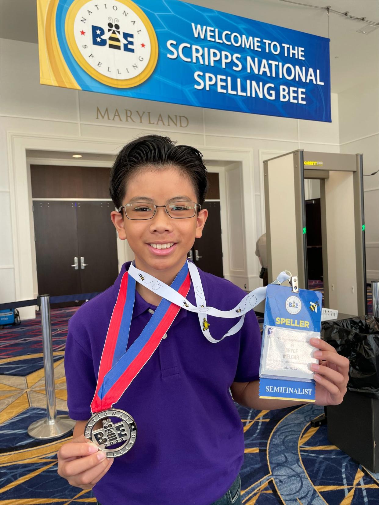 Bryce Melgar, the Ridgeview Middle School spelling champion, made it through the quarterfinal round and into the Scripps National Spelling Bee semifinals Tuesday.
