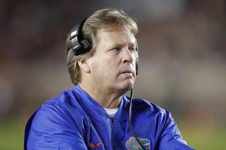 Jim McElwain was not naked on a shark. We repeat, Jim McElwain was not naked on a shark. (Getty)