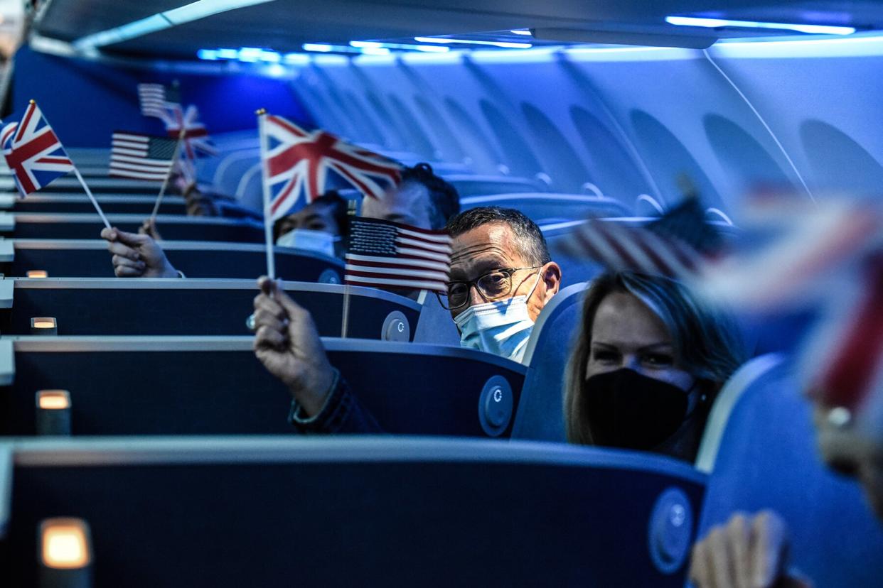 Passengers onboard JetBlue Debut New York-to-London Direct Flight