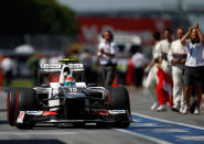 MONTREAL, CANADA - JUNE 10: Sergio Perez of Mexico and Sauber celebrates after finishing third during the Canadian Formula One Grand Prix at the Circuit Gilles Villeneuve on June 10, 2012 in Montreal, Canada. (Photo by Vladimir Rys/Getty Images)