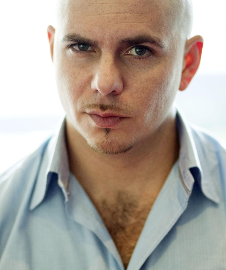 FILE - In this June 21, 2011 file photo, rapper Pitbull poses for a portrait in Los Angeles. Pitbull is one of many artists who have churned out platinum-plus hits, but has not matched that success when it comes to album sales. (AP Photo/Matt Sayles, file)