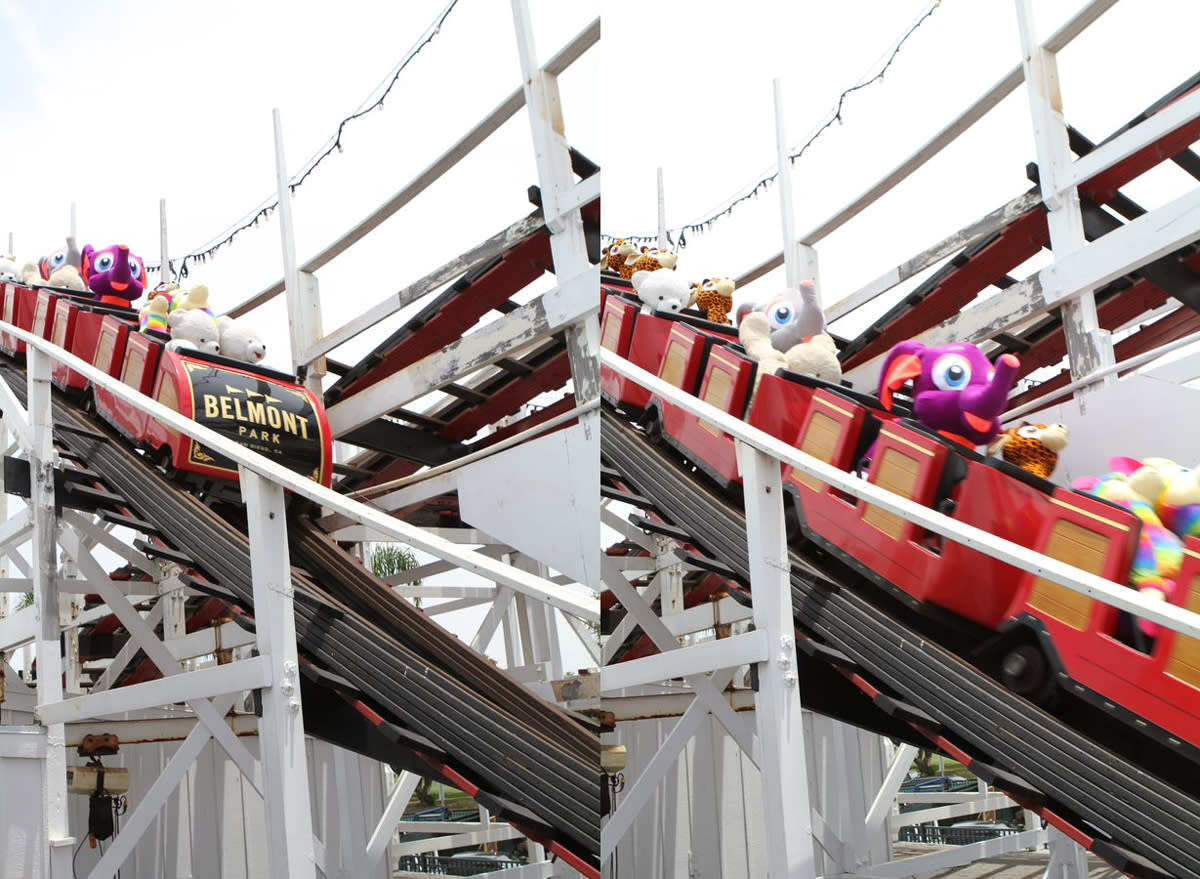 The "Giant Dipper" rollercoaster in San Diego's Belmont Park is strapping in stuffed animals during maintenance checks. (Photo: Courtesy of Belmont Park)