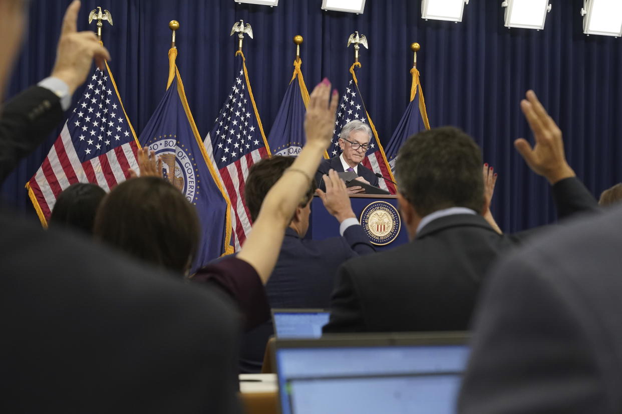 Federal Reserve Chairman Jerome Powell speaks during a news conference following the Federal Open Market Committee meeting, Wednesday, Sept. 20, 2023, in Washington. (AP Photo/Jacquelyn Martin)