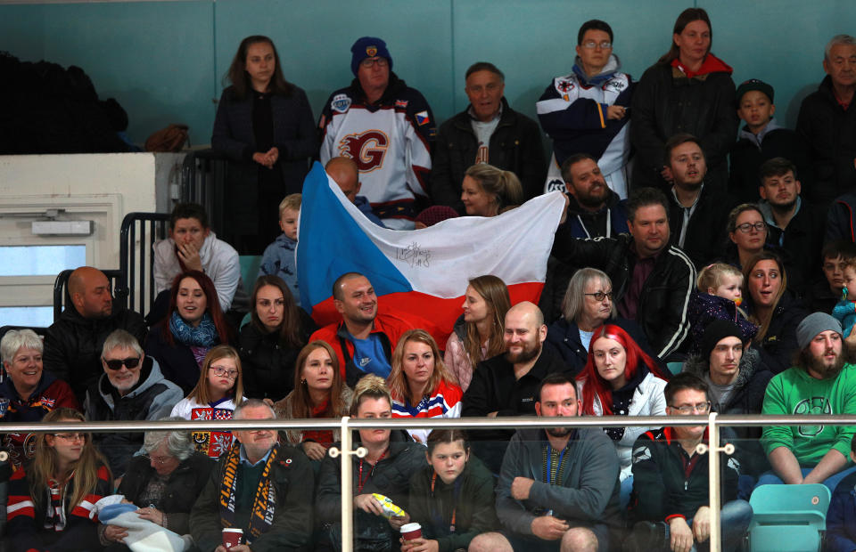 Petr Cech fans in the stands during the NIHL2 match at Guildford Spectrum Leisure Complex, Guildford. (Photo by Ian Walton/PA Images via Getty Images)