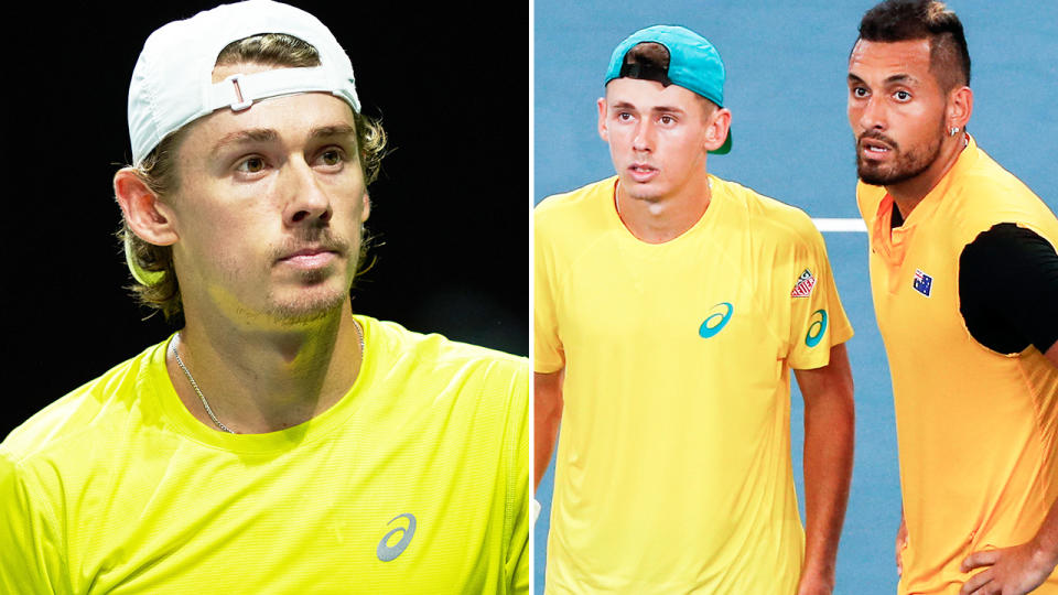 Alex de Minaur and Nick Kyrgios, pictured here in action for Australia.