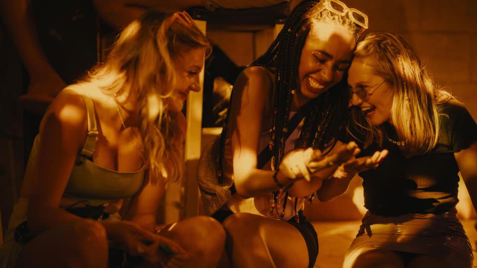 Lara Peake, Enva Lewis, Mia McKenna-Bruce as three British teens on holiday in Malia, Greece in  "How To Have Sex." - Courtesy MUBI