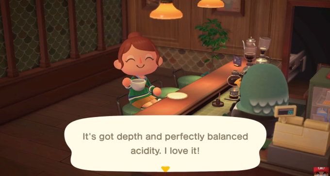 an Animal Crossing character enjoys their coffee