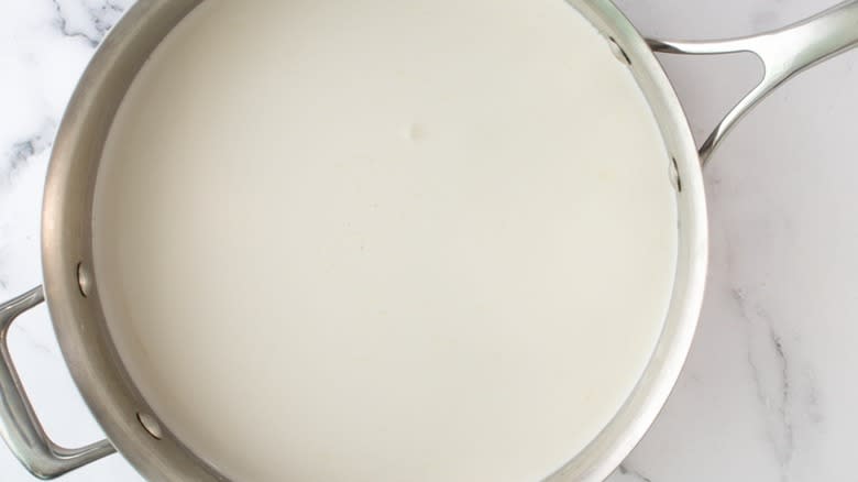 white liquid in pan