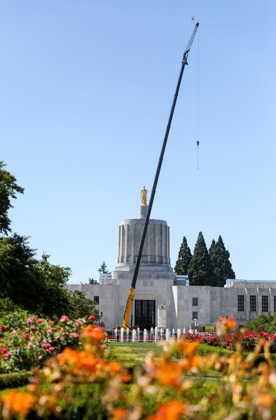 Restoration and seismic reinforcement begins on the Oregon State Capitol dome on July 26 in Salem.