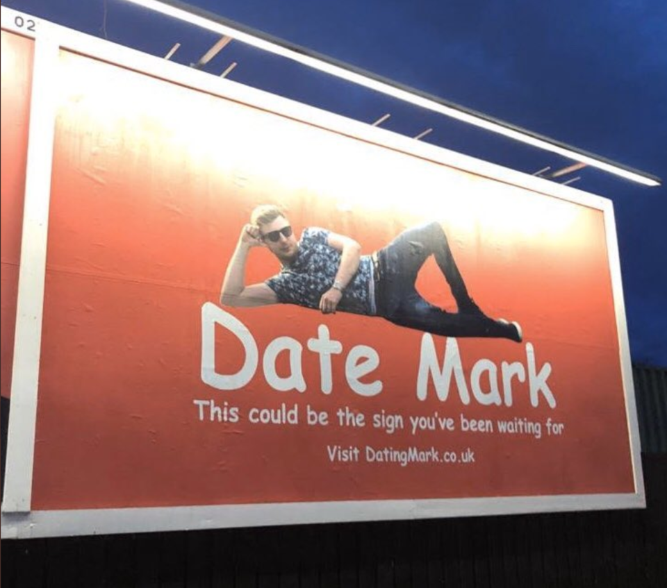 Mark featuring in his giant billboard on a busy Manchester street. Source: Mark Rofe