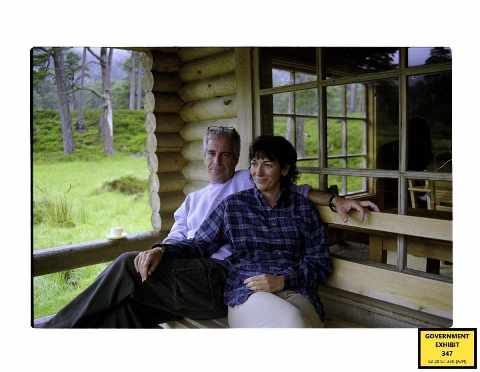 Ghislaine Maxwell with Jeffrey Epstein, which has been shown to the court during the sex trafficking trial of Maxwell (US Department of Justice/PA) (PA Media)