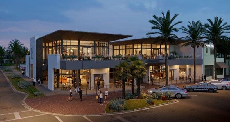 This artis's rendering depicts Jax Beach Town Center, which will include the new Oaxaca Club, (right) offering chef-inspired, authentic  regional Mexican cuisine,  and separate Jekyll Brewing (left).