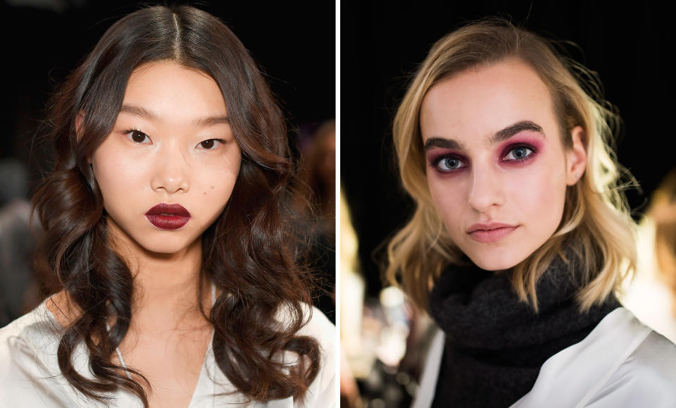 <p>Lead makeup artist Erin Parsons used her Maybelline arsenal to create two very different looks took the runway at La Perla, alternating burgundy shades on either the eye or the lip.</p>