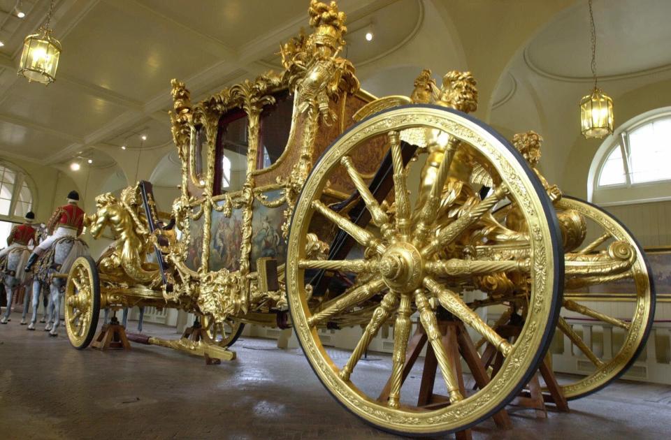 The Gold State Coach is usually on display at the Royal Mews in Buckingham Palace. (AP)