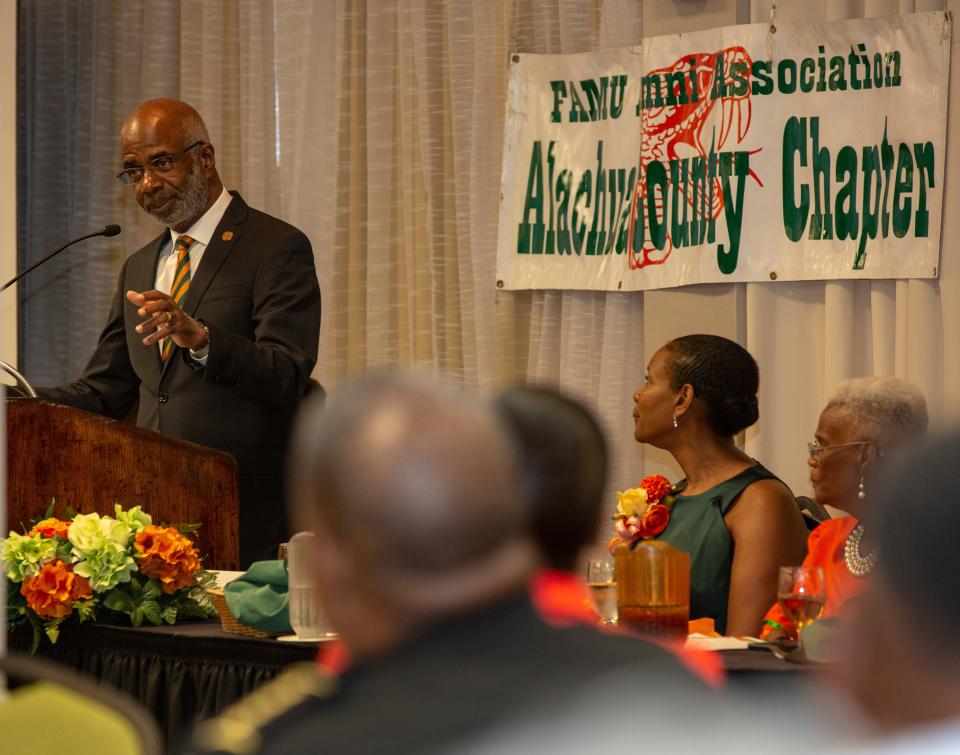 President of FAMU Dr. Larry Robinson delivers the keynote address during the Alachua County chapter of the FAMU National Alumni Association annual gala in Gainesville several years ago. The chapter will host an educational town hall meeting at 6:30 p.m. Sept. 12 at the Thomas Center, 306 NE Sixth Ave. [Aaron Ritter/ Correspondent]
(Credit: Gainesville Sun File photo by Aaron Ritter/Correspondent)