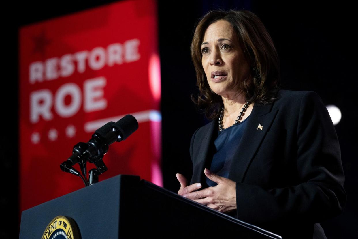 <span>Kamala Harris speaks about abortion in Manassas, Virginia, on 23 January 2024.</span><span>Photograph: Saul Loeb/AFP/Getty Images</span>