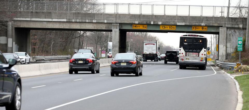 The Union Hill Road bridge over Route 9 in Marlboro is one of the bridges in Monmouth and Ocean County that have a "poor" rating. The structure is shown Wednesday, March 27, 2024.