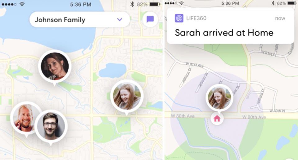 Parents can receive notifications through the app when their child arrives at a location. Source: Life360