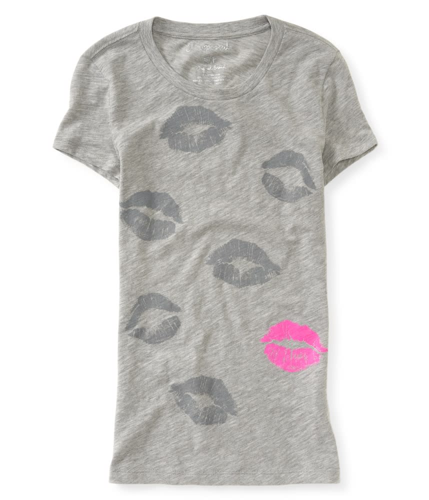 This product image released by Aéropostale, Inc. shows a gray T-shirt with a lip design. (AP Photo/Aéropostale, Inc.)