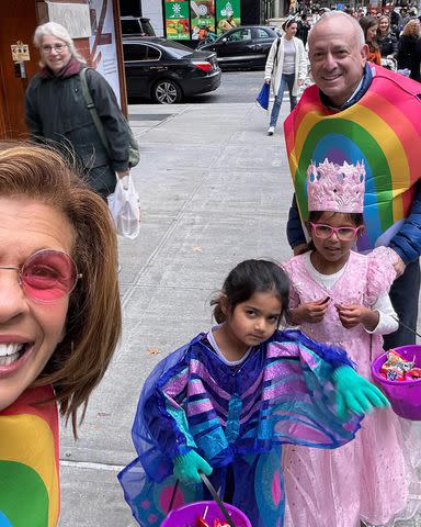 <p>Hoda Kotb/Instagram</p> Hoda Kotb shares photo with daughters Hope and Haley and ex-fiancé Joel Schiffman celebrating Halloween together