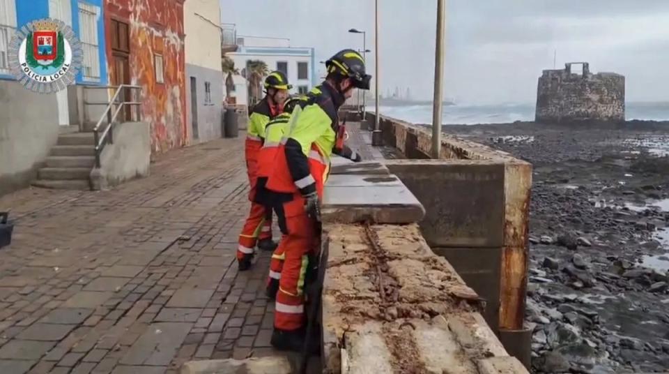 A Czech tourist died after freak 12ft waves devastated a British holiday hotspot in Tenerife, Spain, on Wednesday (Police Handout)