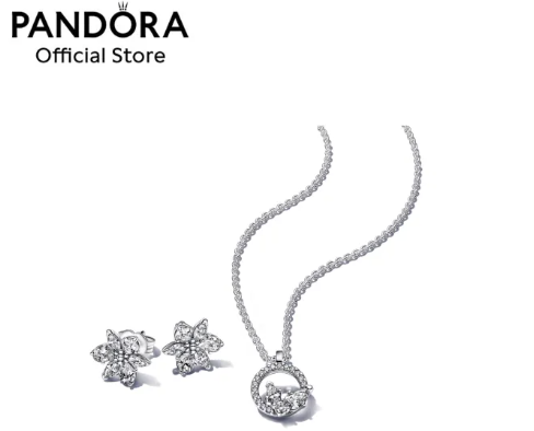 Pandora Sparkling Herbarium Necklace and Earring Gift Set in silver.