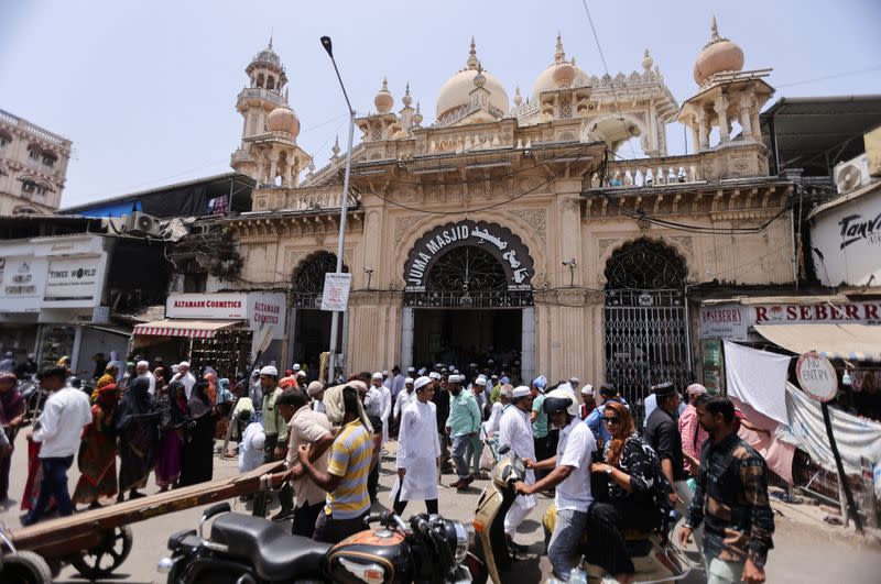 Muslims exit the Juma Masjid after Friday prayers in Mumbai