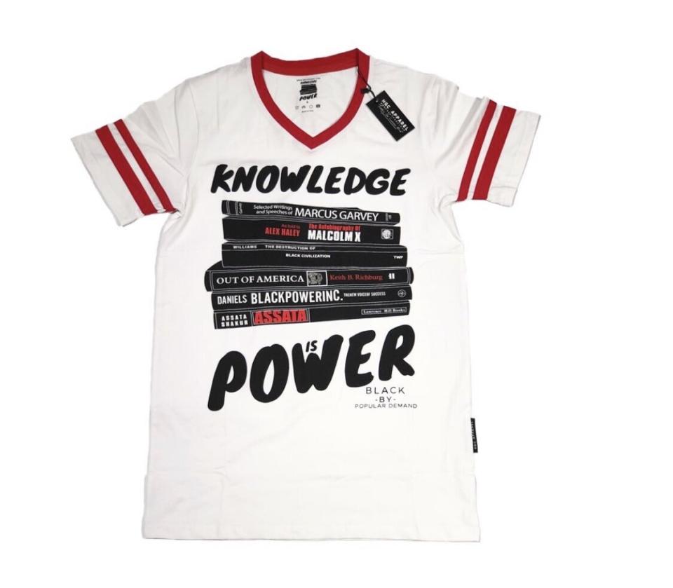 Get the <a href="https://hgcapparel.com/knowledge-is-power-unisex-jersey-shirt/" target="_blank" rel="noopener noreferrer">"Knowledge Is Power" V-neck shirt from HGC Apparel for $44.99﻿</a>