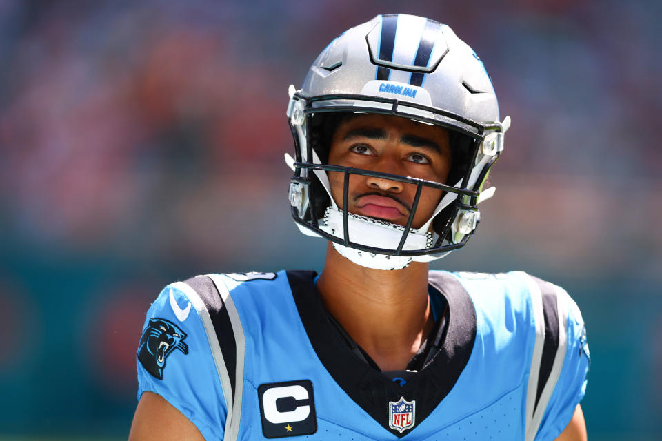 Bryce Young and the Carolina Panthers face the Houston Texans on Sunday. (Photo by Megan Briggs/Getty Images)