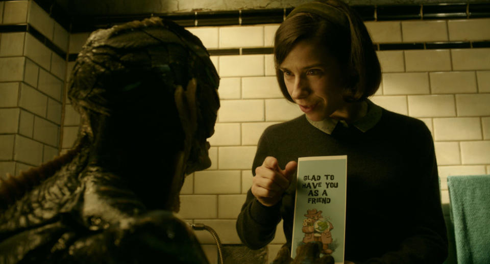 Elisa teaches Amphibian Man sign language. (Photo: Fox Searchlight/Twentieth Century Fox)