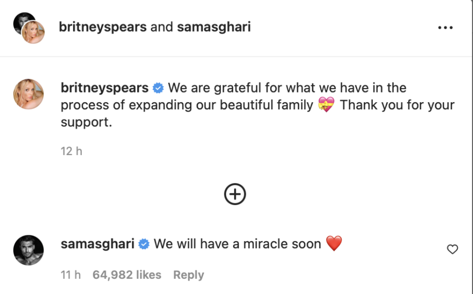 Britney Spears and Sam Asghari shared their sad news on Instagram (Instagram)