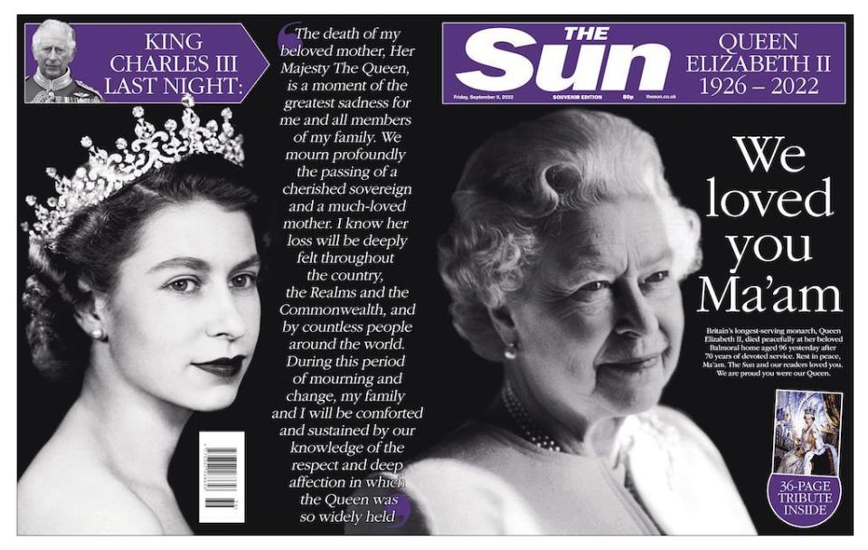 The Sun has revealed Friday's front page following the death of Queen Elizabeth II. Source: Twitter/The Sun