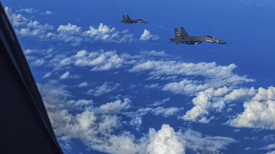 Chinese fighter jets conduct drills around Taiwan on Aug. 7, 2022. (Gong Yulong/Xinhua via AP)