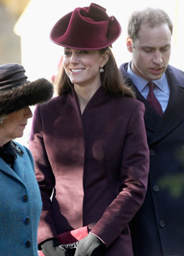 <p>Kate dressed to impress as she attended her first royal Christmas Day service at Sandringham Church.</p><p>She teamed a berry knee-length frock coat with a festive hat by Jane Corbett, who regularly creates pieces for the Middleton family.</p>