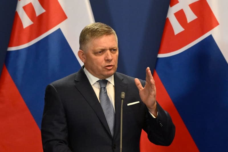 Robert Fico, Prime Minister of slovakia, speaks at a joint press conference with Viktor Orban, Hungarian Prime Minister. Szilard Koszticsak/TASR/dpa