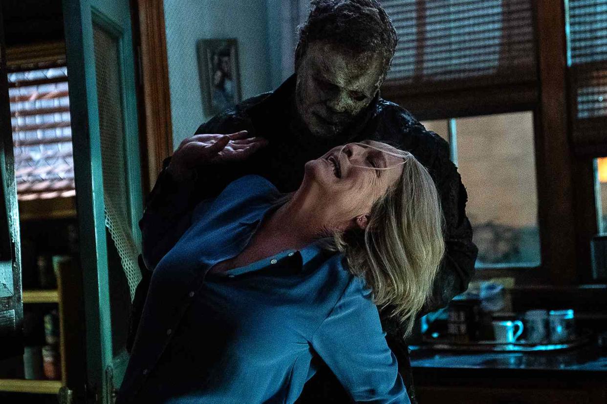 Michael Myers (aka The Shape) and Jamie Lee Curtis as Laurie Strode in HALLOWEEN ENDS, directed by David Gordon Green